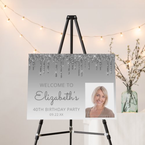 Custom Photo Silver 40th Birthday Welcome Foam Board