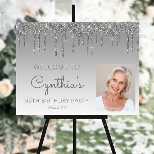 Custom Photo Silver 60th Birthday Welcome Foam Board