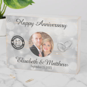 Custom Photo Silver Anniversary Wooden Box Sign