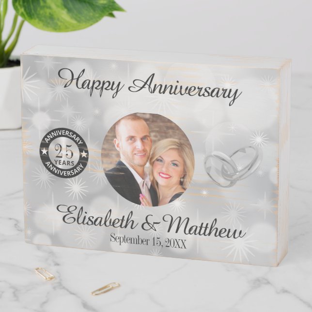 Custom Photo Silver Anniversary  Wooden Box Sign (In Situ Horizontal)