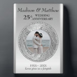 Custom Photo Silver Background Anniversary Plaque<br><div class="desc">Your wedding photo is in a silver floral frame with diamonds. You can change the year of the anniversary</div>