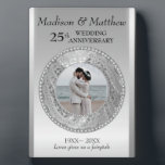 Custom Photo Silver Background Anniversary Plaque<br><div class="desc">Your wedding photo is in a silver floral frame with diamonds. You can change the year of the anniversary</div>