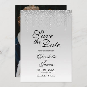 Custom Photo Silver Diamonds Wedding Save The Date