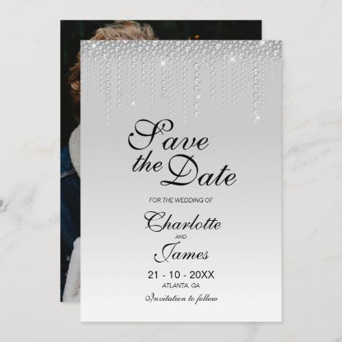 Custom Photo Silver Diamonds Wedding Save The Date