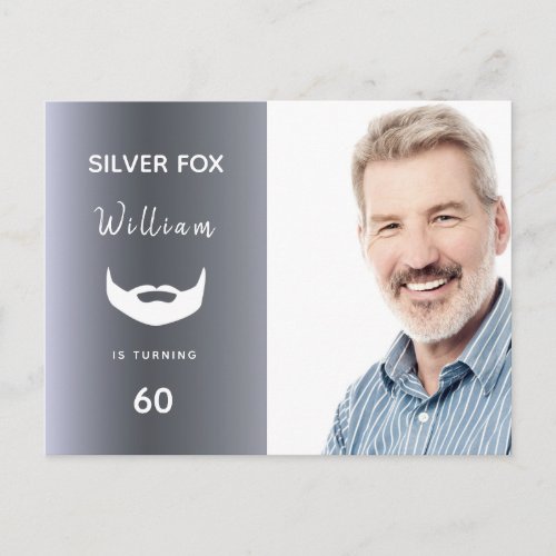 Custom photo silver fox birthday invitation postcard