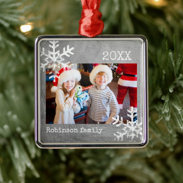 Custom Photo Silver Snowflakes Metal Ornament (Tree)