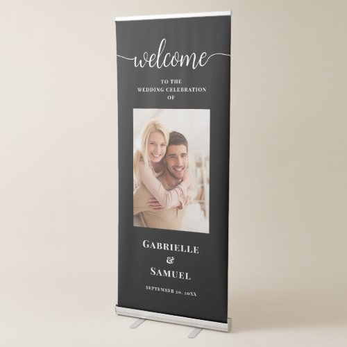 Custom Photo Simple Black Wedding Welcome Retractable Banner