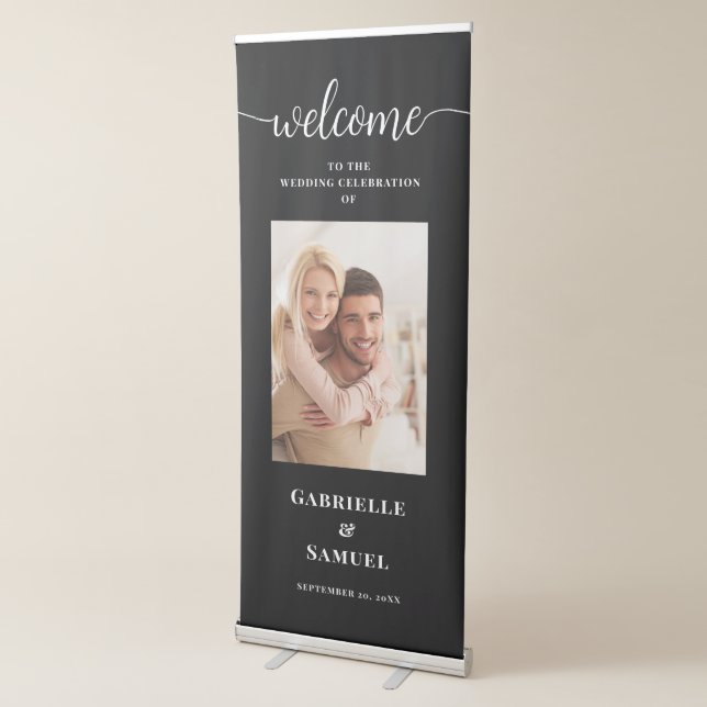 Custom Photo Simple Black Wedding Welcome Retractable Banner (3/4)