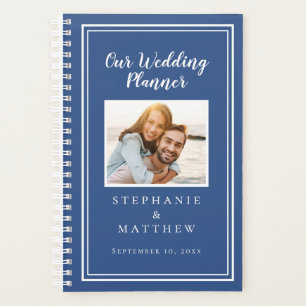 Custom Photo Simple Blue & White Chic Wedding Planner