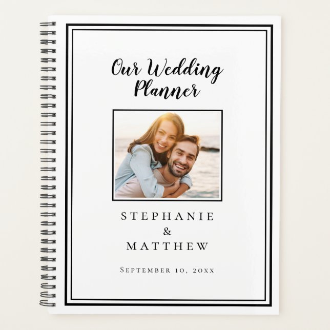 Custom Photo Simple Chic White & Black Wedding Planner (Front)