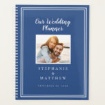 Custom Photo Simple Classic Blue & White Wedding Planner<br><div class="desc">Get organized for your wedding with this modern wedding planner! Design features a simple contemporary minimalist design with a double frame border in crisp white on a trendy classic blue background. Add your favorite engagement picture and future wedding date to customize your details in chic lettering and script. The back...</div>