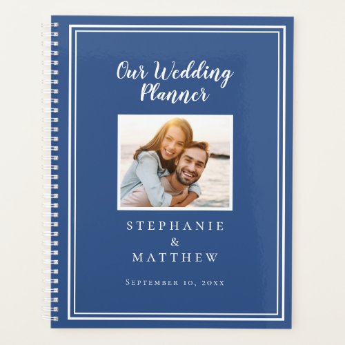 Custom Photo Simple Classic Blue & White Wedding