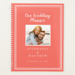 Custom Photo Simple Coral & White Wedding Planner<br><div class="desc">Get organized for your wedding with this modern wedding planner! Design features a simple contemporary minimalist design with a double frame border in crisp white on a trendy living coral background. Add your favorite engagement picture and future wedding date to customize your details in chic lettering and script. The back...</div>