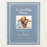 Custom Photo Simple Dusty Blue & White Wedding Planner<br><div class="desc">Get organized for your wedding with this modern wedding planner! Design features a simple contemporary minimalist design with a double frame border in crisp white on a trendy dusty blue background. Add your favorite engagement picture and future wedding date to customize your details in chic lettering and script. The back...</div>