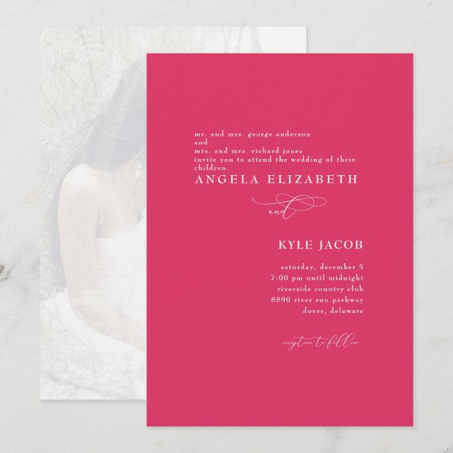 Custom Photo Simple & Elegant Cerise Wedding II Invitation (Front/Back)