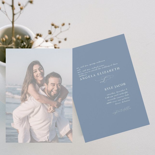Custom Photo Simple & Elegant Periwinkle Wedding Invitation (Creator Uploaded)