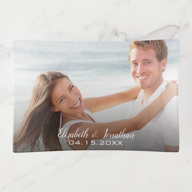 Custom Photo Simple Elegant Wedding Trinket Tray (Front)