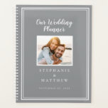 Custom Photo Simple Gray & White Wedding Planner<br><div class="desc">Get organized for your wedding with this modern wedding planner! Design features a simple contemporary minimalist design with a double frame border in crisp white on a trendy ultimate gray background. Add your favorite engagement picture and future wedding date to customize your details in chic lettering and script. The back...</div>