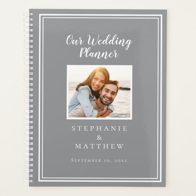 Custom Photo Simple Gray & White Wedding Planner (Front)