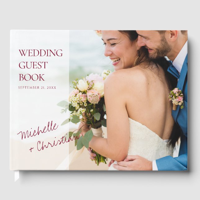 Custom Photo Simple Modern Wedding Guest Book (Front)