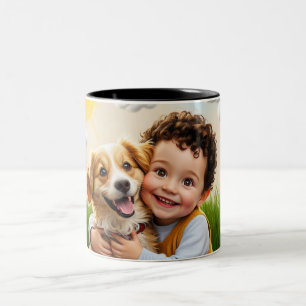 Custom Photo Simple Personalized Dog Child Two-Tone Coffee Mug