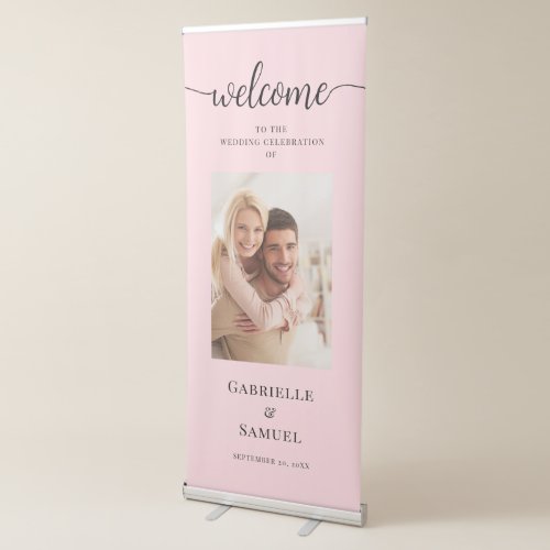 Custom Photo Simple Pink Wedding Welcome Retractable Banner