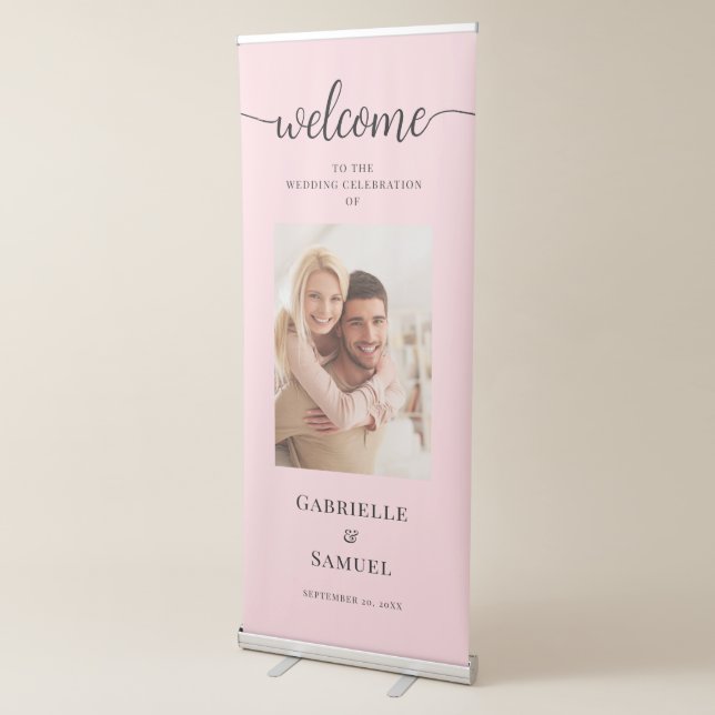 Custom Photo Simple Pink Wedding Welcome Retractable Banner (3/4)