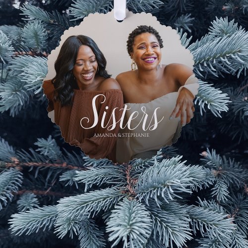 Custom Photo Sisters Christmas tree  Ornament Card