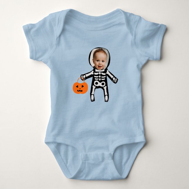 Custom photo skeleton Halloween trick or treat Baby Bodysuit (Front)