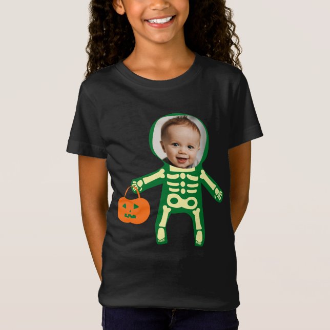Custom photo skeleton Halloween trick or treat T-Shirt (Front)