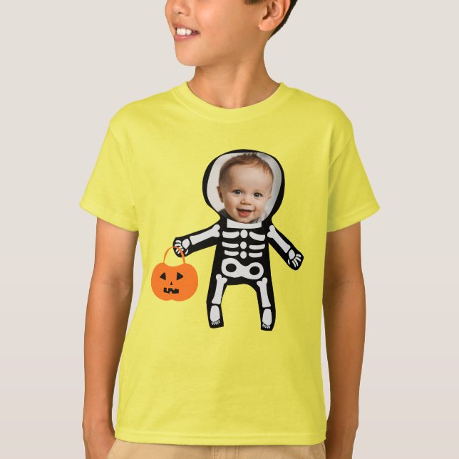 Custom photo skeleton trick or treat Halloween T-Shirt (Front)