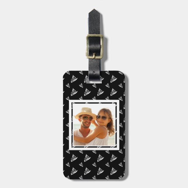 Custom Photo Sketchy Sailboat Pattern Luggage Tag (Front Vertical)
