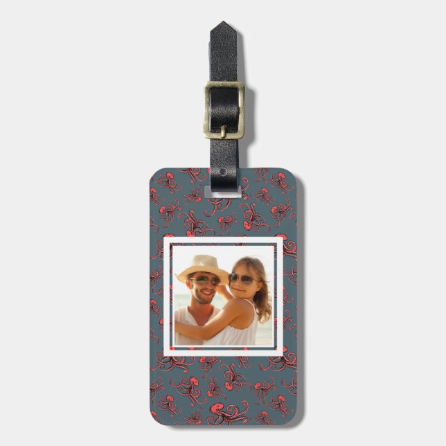 Custom Photo Sneaky Octopus Pattern Luggage Tag (Front Vertical)