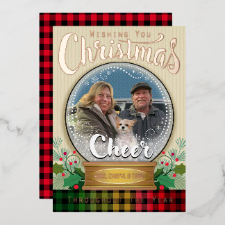Custom Photo Snow Globe Christmas Real Foil Foil Holiday Card