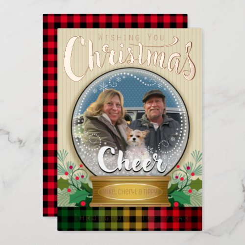 Custom Photo Snow Globe Christmas Real Foil  Foil Holiday Card