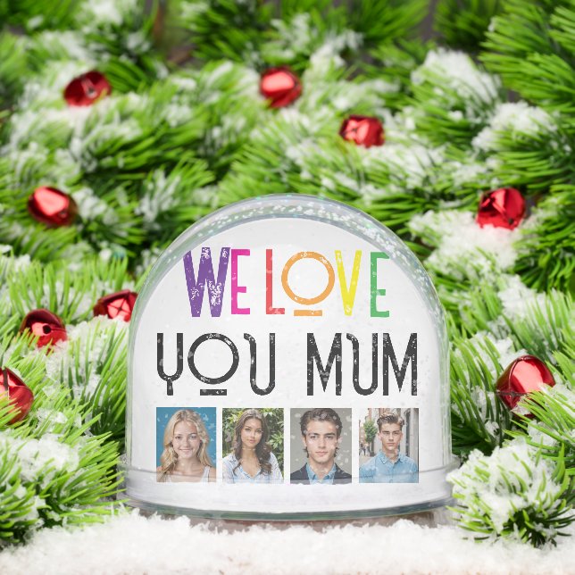 Custom Photo Snow Globe for Mom – Rainbow Text (Christmas)