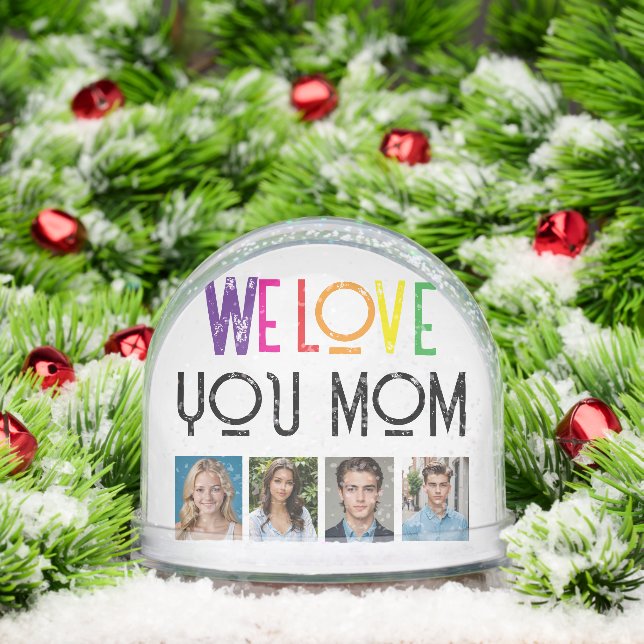 Custom Photo Snow Globe for Mom – Rainbow Text (Christmas)