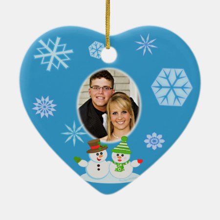 Custom Photo Snowman Couple's First Christmas Ceramic Ornament