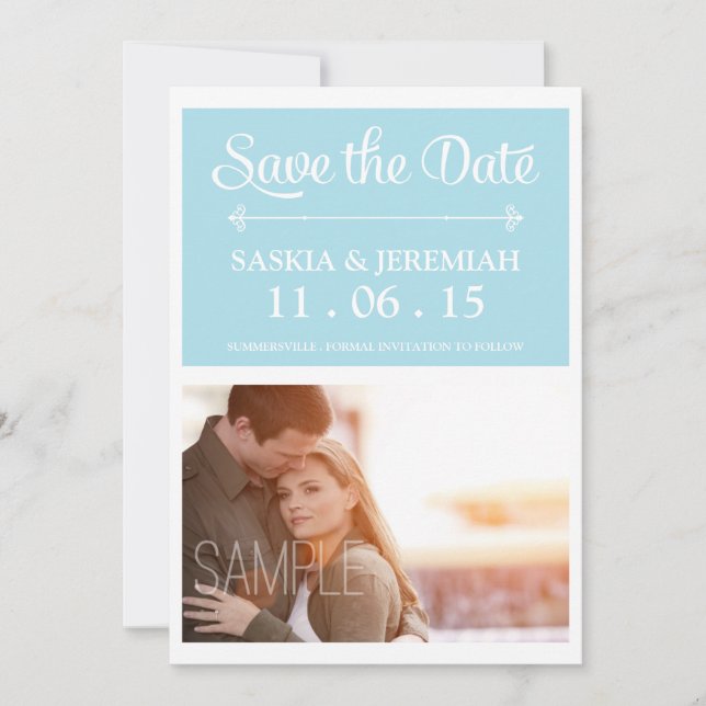 Custom Photo Soft Blue Save the Date (Front)