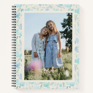 Custom Photo Soft Blue Watercolor Floral Sisters Notebook