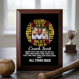 Custom Photo Softball Coach Team Roster Award Plaque