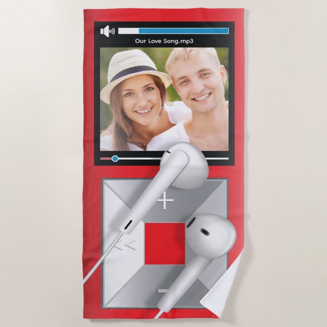 Custom Photo & Song Name MP3 Player Beach Towel (Front)