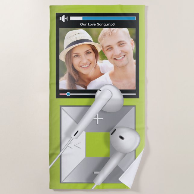 Custom Photo & Song Name MP3 Player Beach Towel (Front)