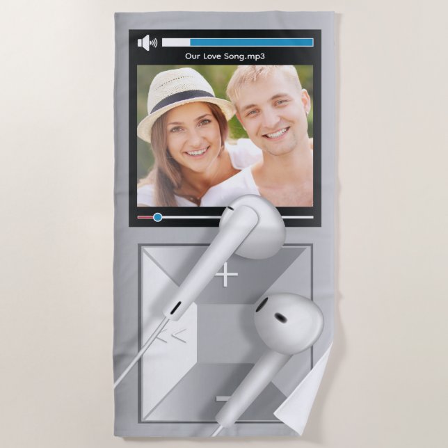 Custom Photo & Song Name MP3 Player Beach Towel (Front)