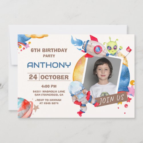 Custom Photo Space Birthday Invitation