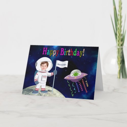 Custom Photo Spaceman Birthday Card