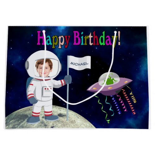 Custom Photo Spaceman Birthday Large Gift Bag