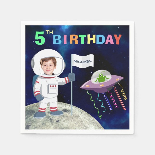 Custom Photo Spaceman Birthday Napkins (Front)