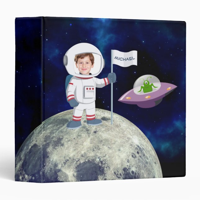 Custom Photo Spaceman on Moon 3 Ring Binder (Front/Spine)