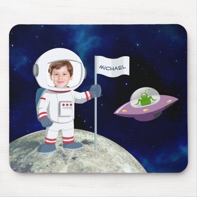 Custom Photo Spaceman on Moon Kids Fun Mouse Pad (Front)
